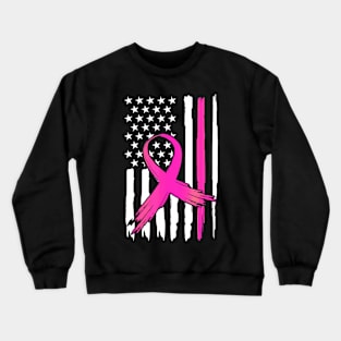 Ribbon Flag USA American Breast Cancer Awareness Crewneck Sweatshirt